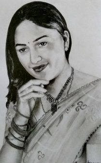 Pencil sketch portrait of lady