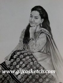 Charcoal Portrait Drawing Of girl